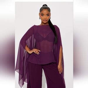 Fashion Nova Get In Line Long Chiffon Kimono Top - Plum Size 1X (NWOT)